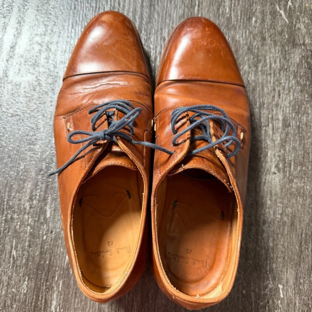Paul Smith PS Derby Shoes Men 6.5 UK Tan Leather Cap Toe Made in Italy Brown